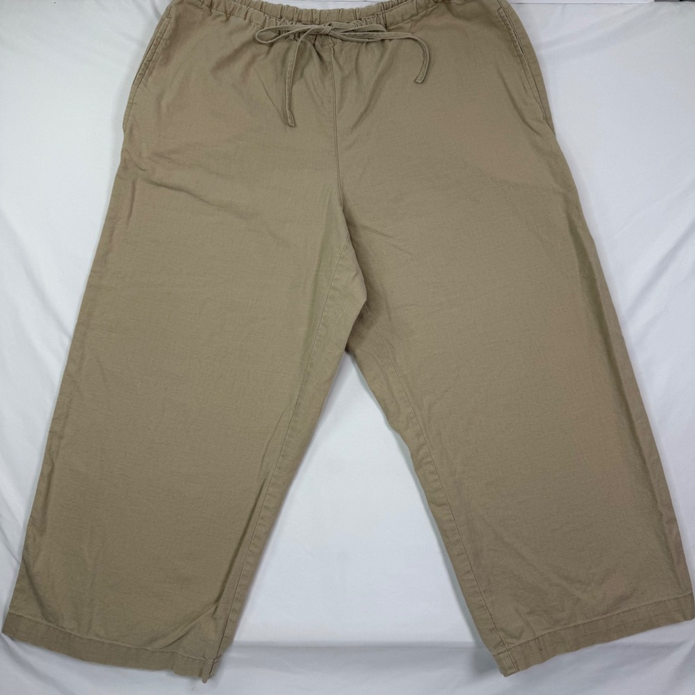 Liz Claiborne Lizwear Womens Tan Linen Blend Drawstring Cropped Wide Leg Pants L
